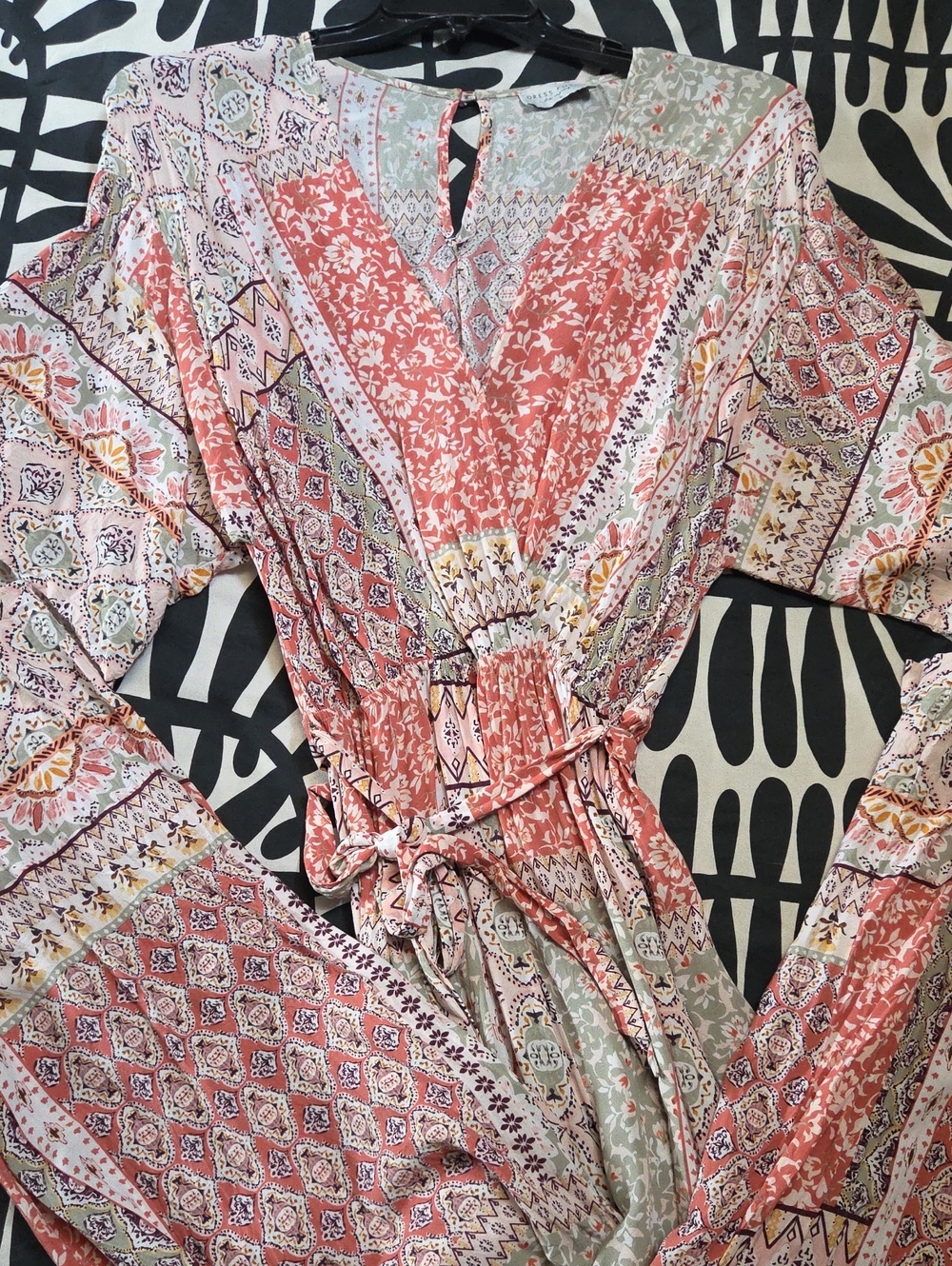 Dress Forum Coral Multi-Print Long Sleeve Wrap Dress